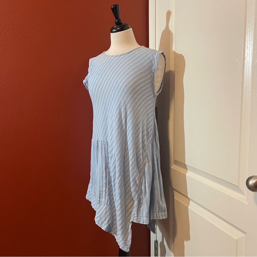 Yasuko Kurisaka Women’s Asymmetrical Striped Sleeveless Mini 100% Cotton Dress‎